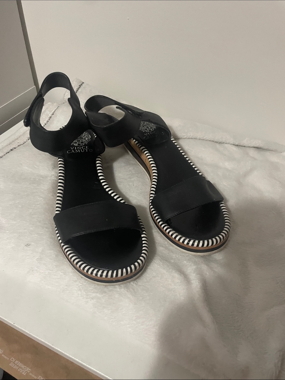 Vince Camuto Black Sandals with Striped Trim